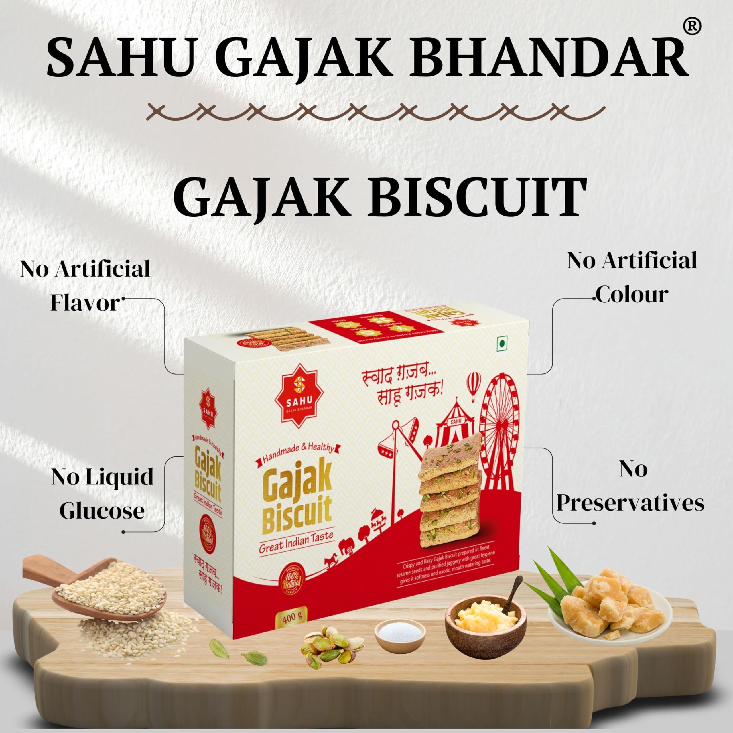 SAHU GAJAK BHANDAR SAHU GAJAK BHANDAR Khasta Gazak 400 Gm Gajjak | Sesame Chikki | Tilkut Sweets | Gachak | Gazzak | No Preservative And Liquid Glucose