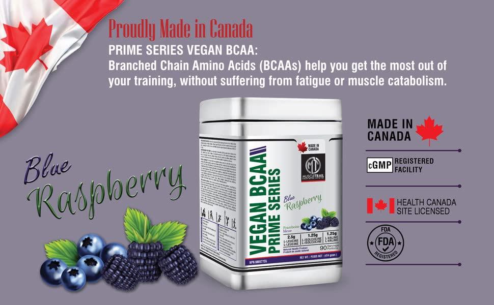 MuscleTrail MUSCLETRAIL Vegan BCAA Prime Series, 90 Serving (Imported, Made In Canada)|Berry Blast| 2.5g L-Leucine, 1.25g L-Isoleucine & 1.25g L-Valine (Berry Blast )