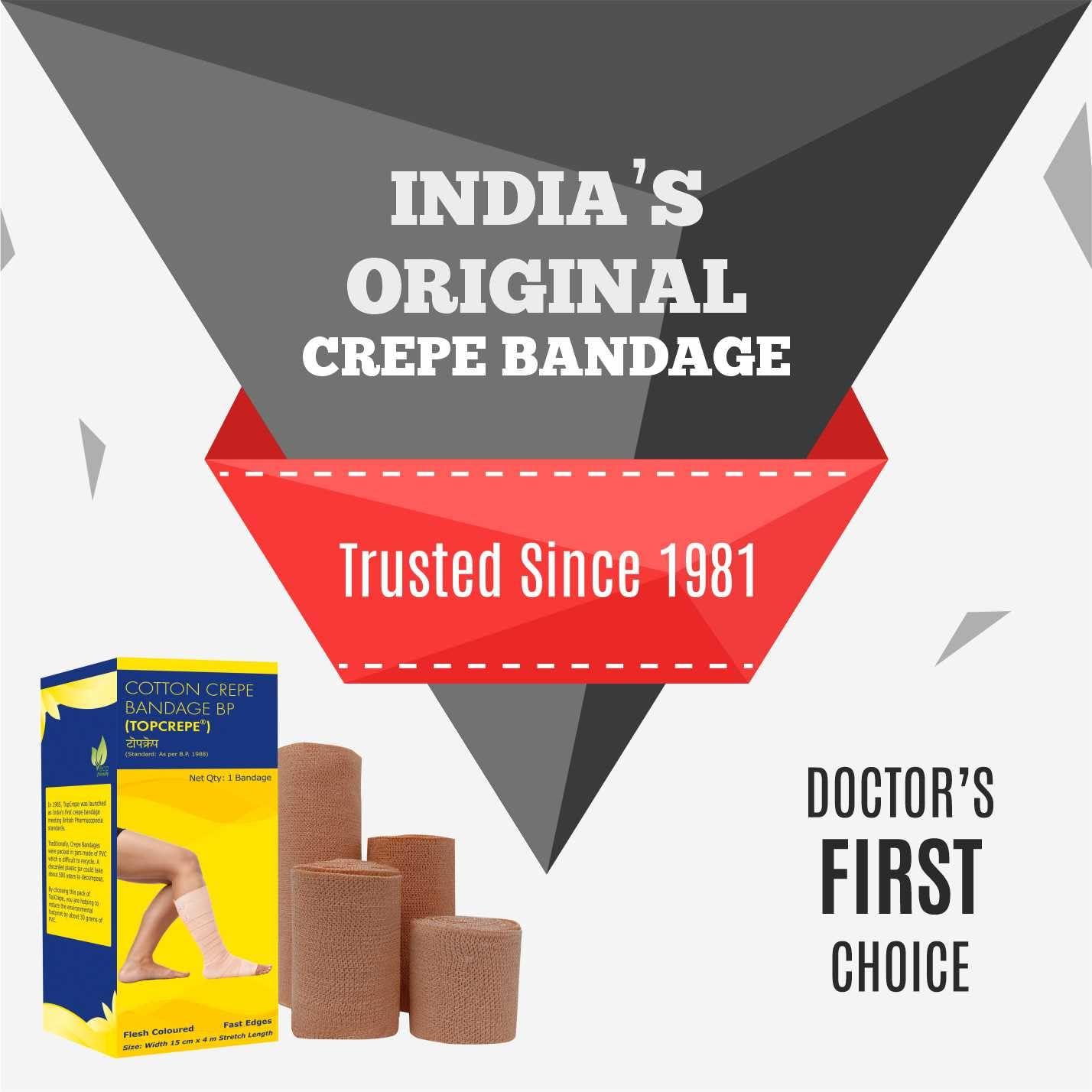 TopCrepe TopCrepe Cotton Crepe Bandage (Width 15 cm x 4 m Stretch Length) | Pain Relief for Sprains and Strains in Joints and Muscles | Pack of 2