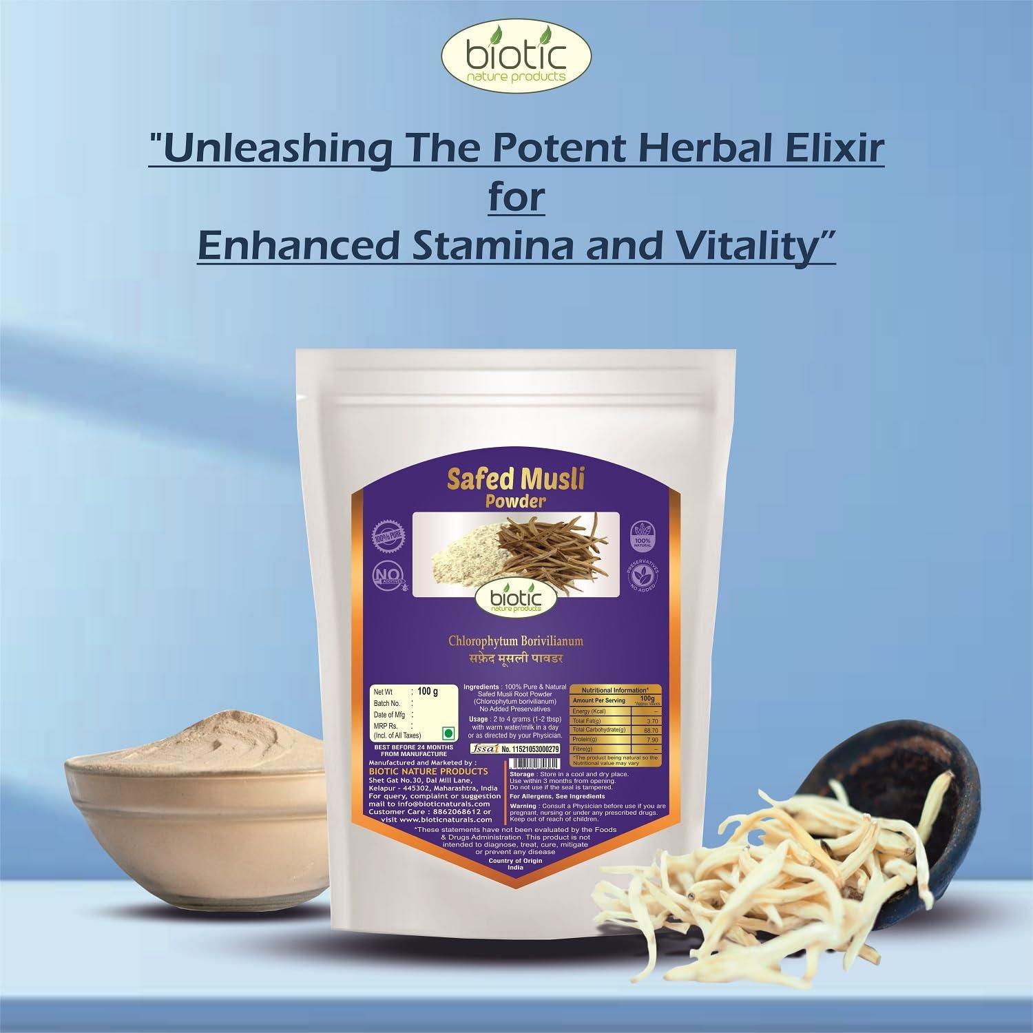 Biotic Biotic Natural Safed Musli, Ashwagandha, Shatavari and Kaunch Beej Powder - 400gms Combo (100gm each)