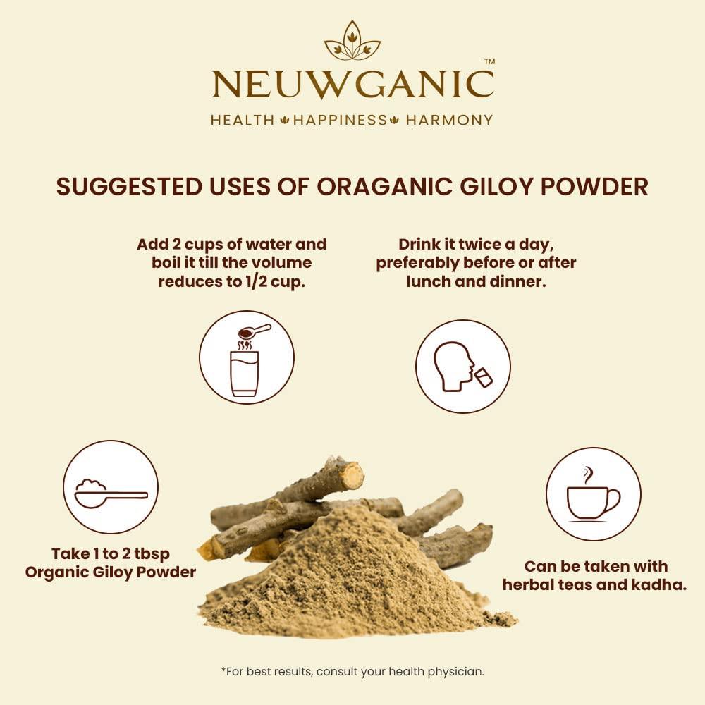 Neuwganic Neuwganic Organic Giloy Powder (Stem) - India Organic and USDA Organic Certified - Reduces Inflammation, Detoxifies Body, Improves Liver Function, Regulates Blood Sugar - 450 Gm