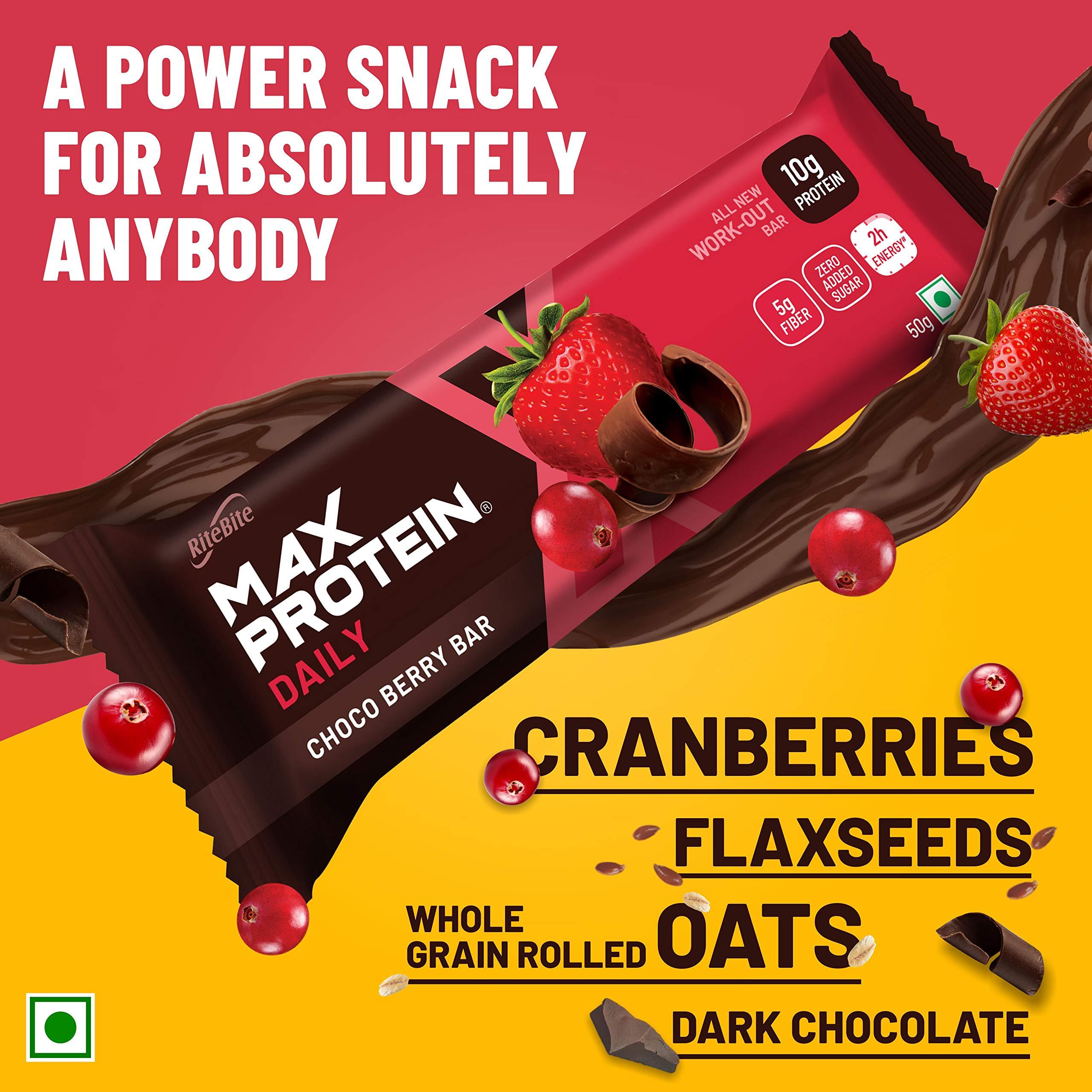 RiteBite Max Protein RiteBite Max Protein Daily Choco Berry Protein Bars with 10g Protein, 5g Fiber & 21 Vit. & Minerals | 0 Added Sugar, No Cholesterol & Trans Fat For Upto 2h of Energy, Healthy Snack, 50g (Pack of 6)