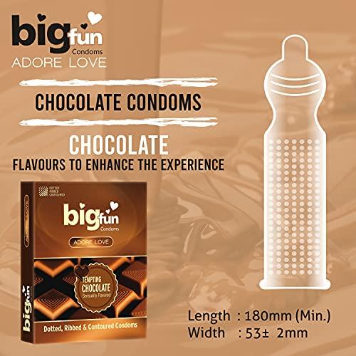 BIGFUN Bigfun Flavoured Condoms Combo Pack of 10(3Pcs Each Pack) | Dotted, Ribbed & Contoured Long Lasting Condoms For Men | Tempting Chocolate Flavored (Total 30 pcs)