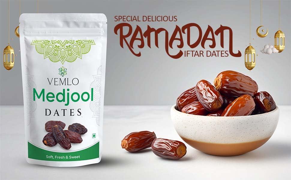 VEMLO VEMLO Soft Fresh Sweet Medjool Organic Dates Khajoor 450 Gram For Ramzan Healthy Nutritious Snack | Rich in Vitamins & Minerals | Natural Sweetener