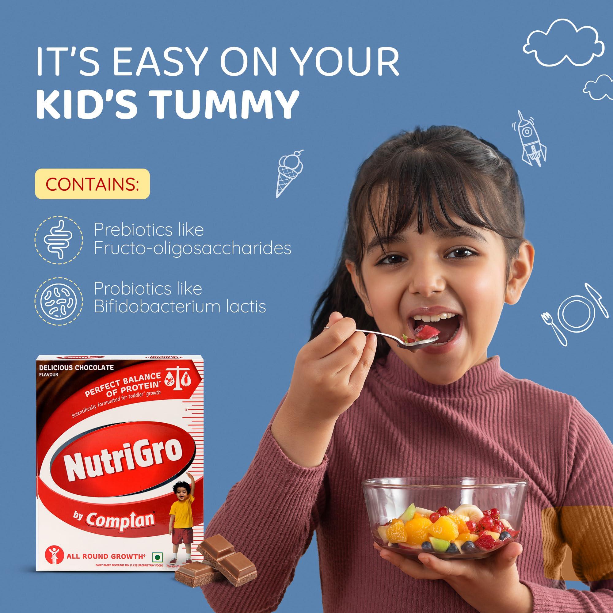 NutriGro By Complan Complan Nutri Gro Nutritious Drink For Kids (2 To 6 Years), Milk Based Drink With 33 Essential Vitamins & Minerals (400G Pack Of 1) - Delicious Chocolate, Powder