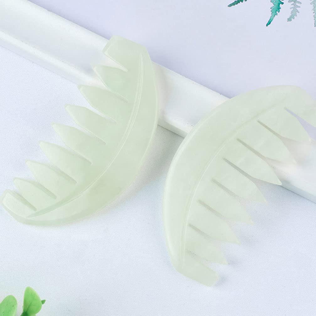 wowobjects Wowobjects Jade Massage Comb Jade Hair Comb Jade Guasha Scalp Massager Head Therapy Massage Comb Scalp Massager for Scalp Care Acupoint Treatment White