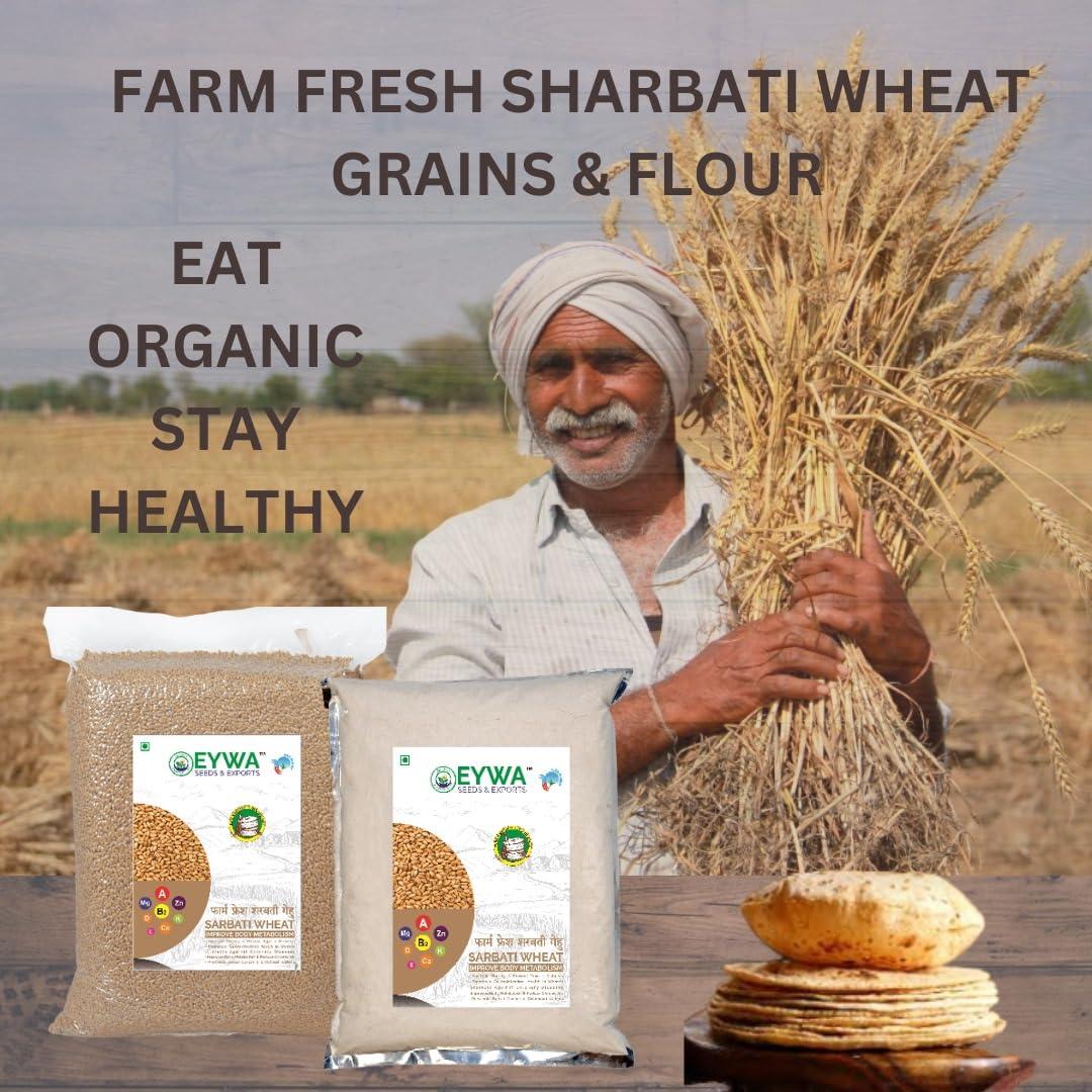 Eywa Seeds & Exports Pvt Ltd SHARBATI WHEAT FLOUR (10 KG) for eating and cooking | Pearl Millet Flour | Produce of India from Organic Farms | BY EYWA