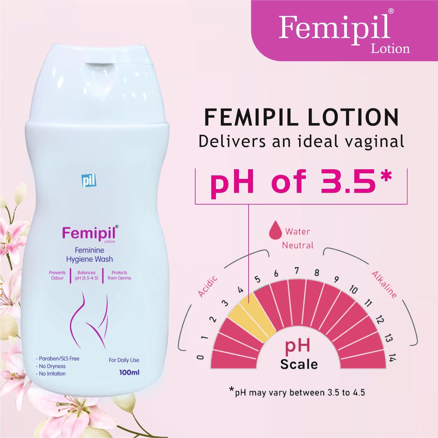 pil Pil Femipil Lotion | Intimate Wash for Women (100ml,Pack of 2) | Enriched with Vitamin E, Aloevera Extracts & Lactic Acid | Prevents Dryness, Itchiness & Irritation
