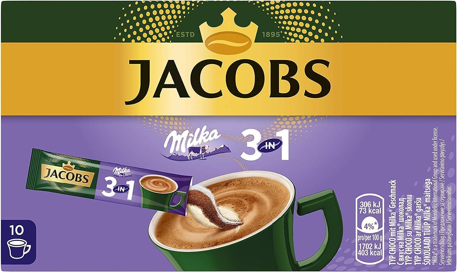 Jacobs Jacobs Milka 3 in 1 Coffee Specialties - 10 Sticks with Instant Coffee 180g (Imported)