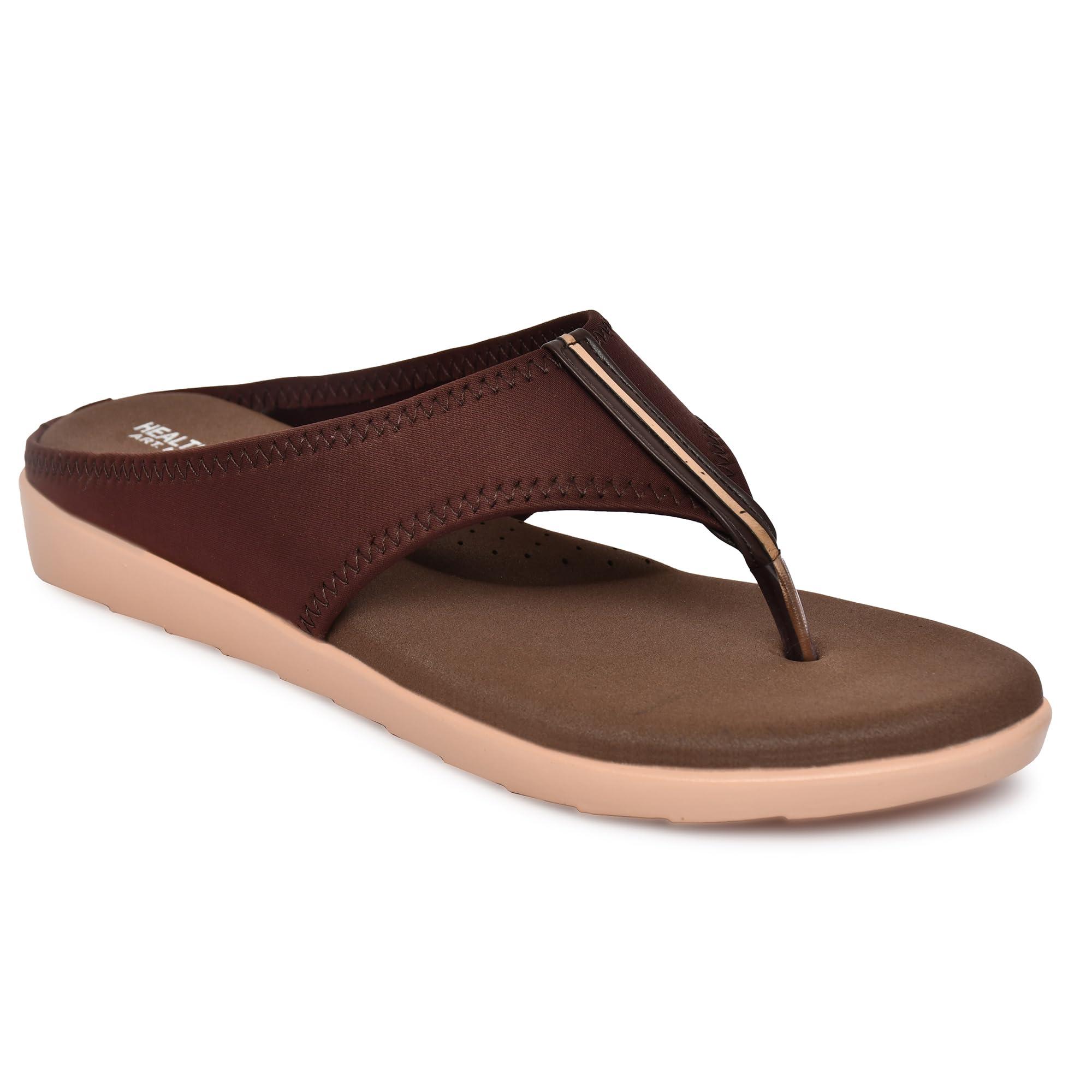 HEALTH FIT HEALTH FIT Women's Ortho and Diabetic Soft Orthopedic Sandals (Brown, UK-8)