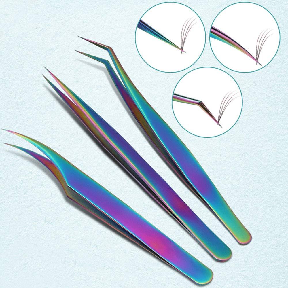 Honeytecs Honeytecs 3 Pieces Eyelash Extension Tweezers Set Stainless Steel Tweezers Lash Extension Tweezers with Storage Case Eye Makeup Tools
