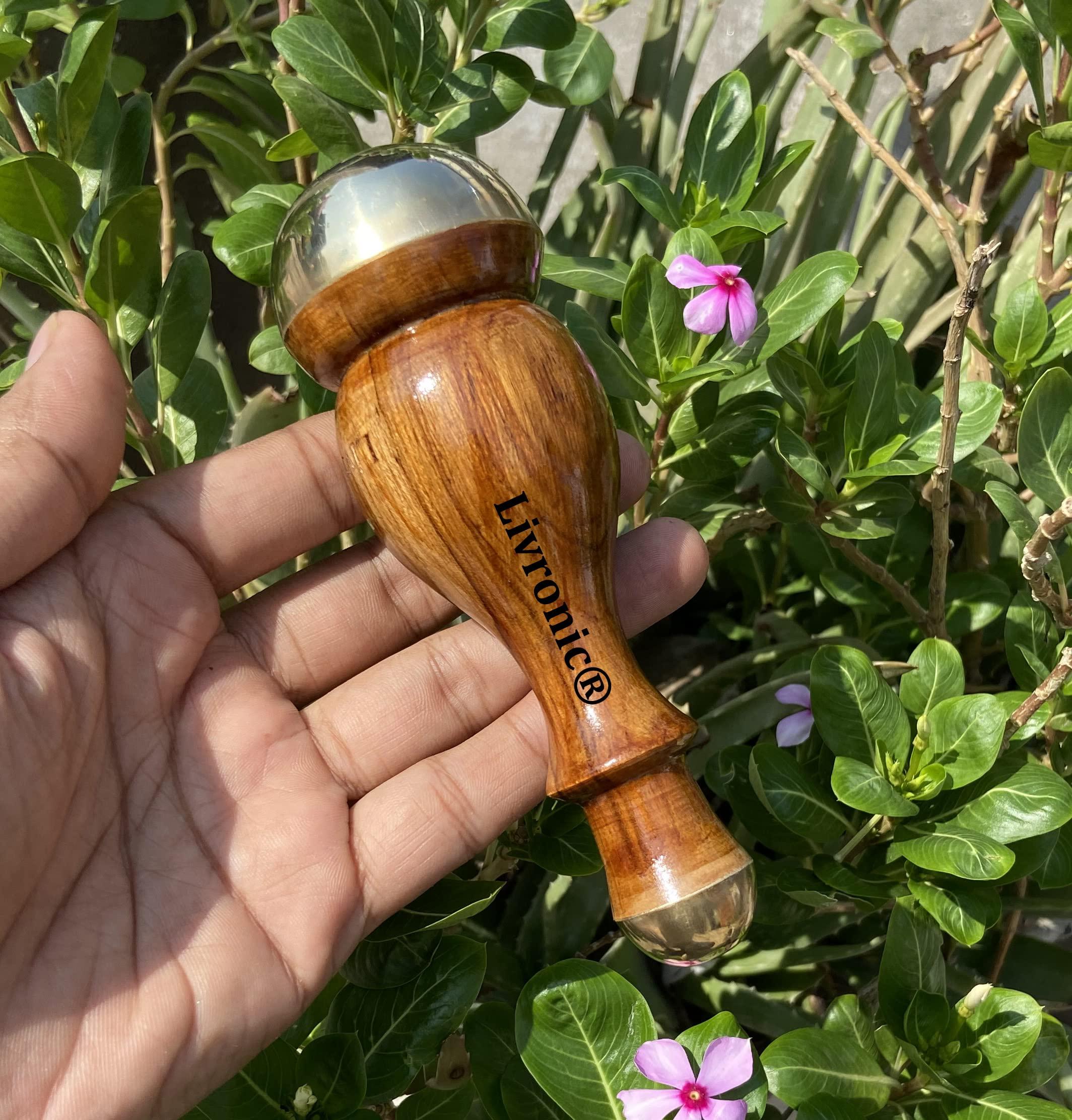 Livronic Livronic Kansa Wand (4.5 CM) Face Detox Bronze Wand Body and Foot Massager With Wooden Handle For Detoxification And Deep Relaxation (Small & Mini)