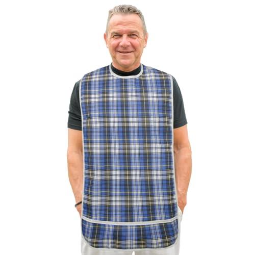 Modaliv Adult Bib - Reusable Clothing Protector - Waterproof - Crumb Catcher - Machine Washable - Velcro Closure - Extra Long Senior Men and Women Bibs for Eating by Modaliv (Blue)