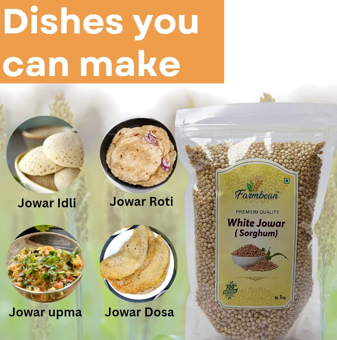 Farmbean Farmbean Whole White Jowar Grains | Sorghum | Jonna | - 1 KG