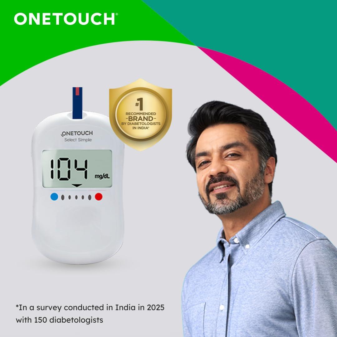 OneTouch Onetouch Select Test Strips | Pack Of 100 Strips With 50 Ultrasoft 2 Lancets | Blood Sugar Test Machine Testing Strips | Global Iconic Brand | For Use With Onetouch Select Simple Glucometer