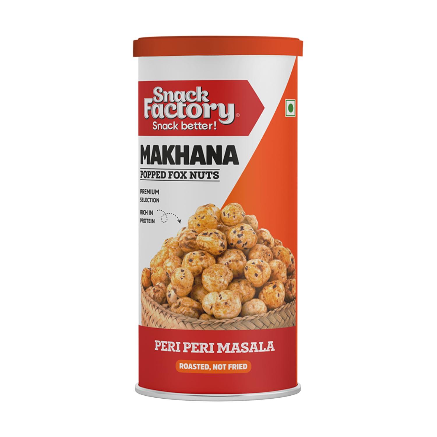 Snack Factory Snack Factory Makhana (Peri Peri Masala, Pack of 3, 80gm each) | Roasted Makhana for Healthy Snacking | No Preservatives | Flavored Makhana - Perfect for guilt-free snacking!