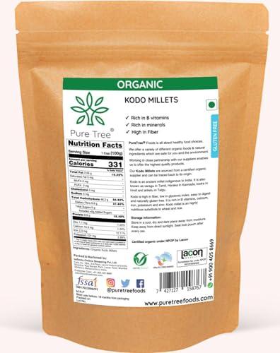 Pure Tree Pure Tree Certified Organic Kodo Millet | 900 g | Kodo Millet Arikelu Organic Millets | Cow Grass Gluten-Free Kodra Millet | Millet Rice Unpolished Millets For Upma, Dosa