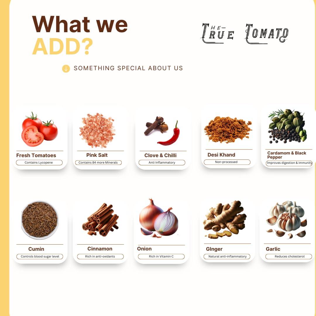 The True Tomato The True Tomato Ketchup 220 Gram | Homemade And Made To Order | 100% Natural | 80% Fresh Tomatoes |No Chemicals,No Added Colors,No Cornstarch, No Oils, No Preservatives,No Thickeners