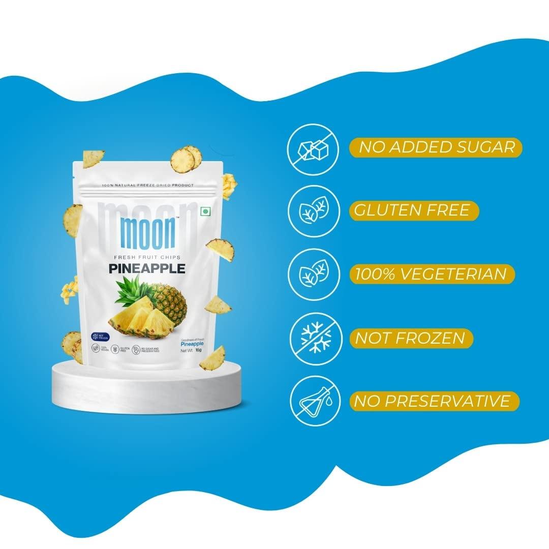 Moon Moon Freeze Dried Pineapple Chips | Healthy Pineapple Snack | 100% Natural, Vegan, No Preservatives, No Added Sugar | 16 Gm | Moon_Pineapple_Chips | (16Gm) Pack of 3