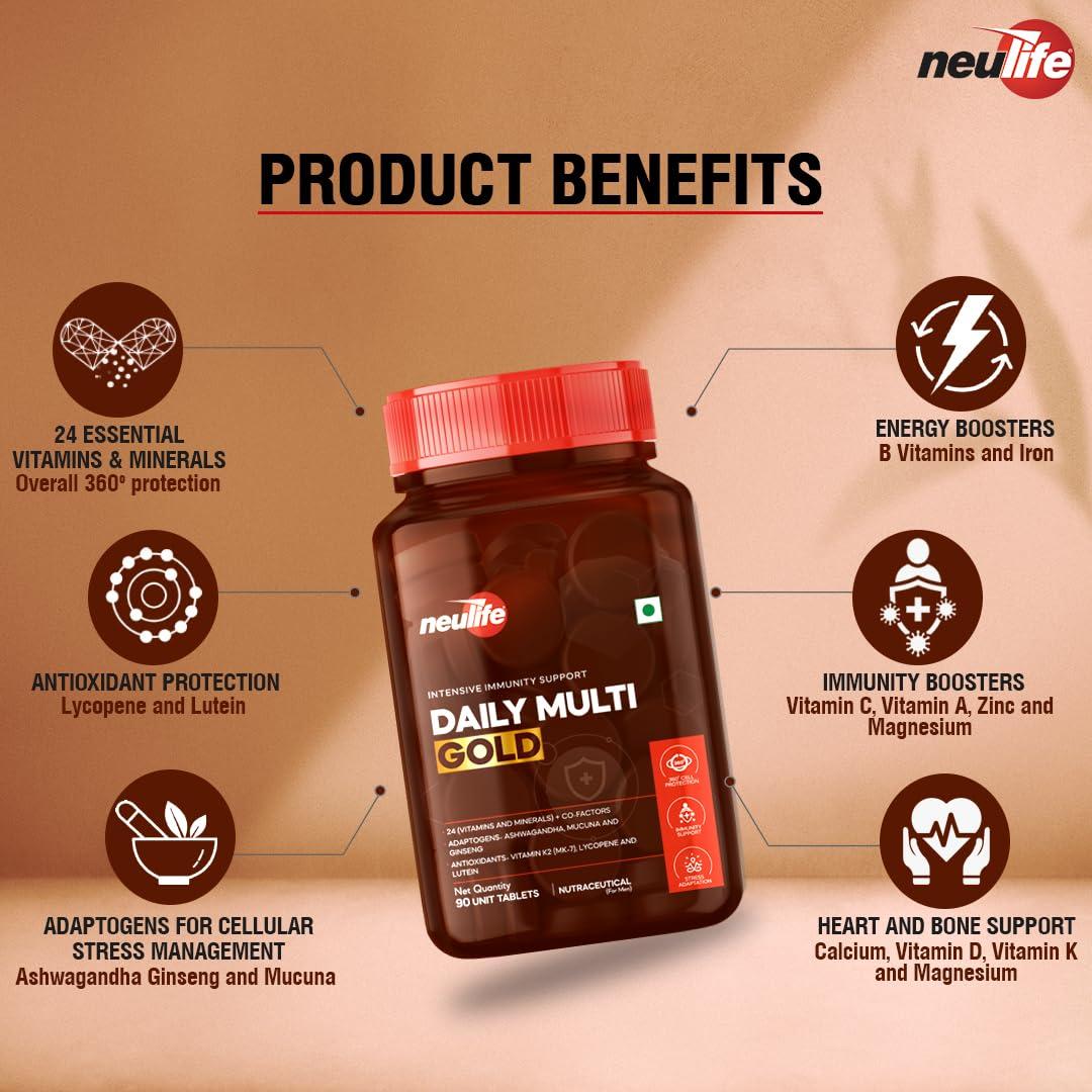 VITROVEA Neulife DAILY-MULTI GOLD Advanced Multivitamin w/MK-7, Adaptogens, Antioxidants & Natural Extracts - 90 Tabs (Pack of 2)