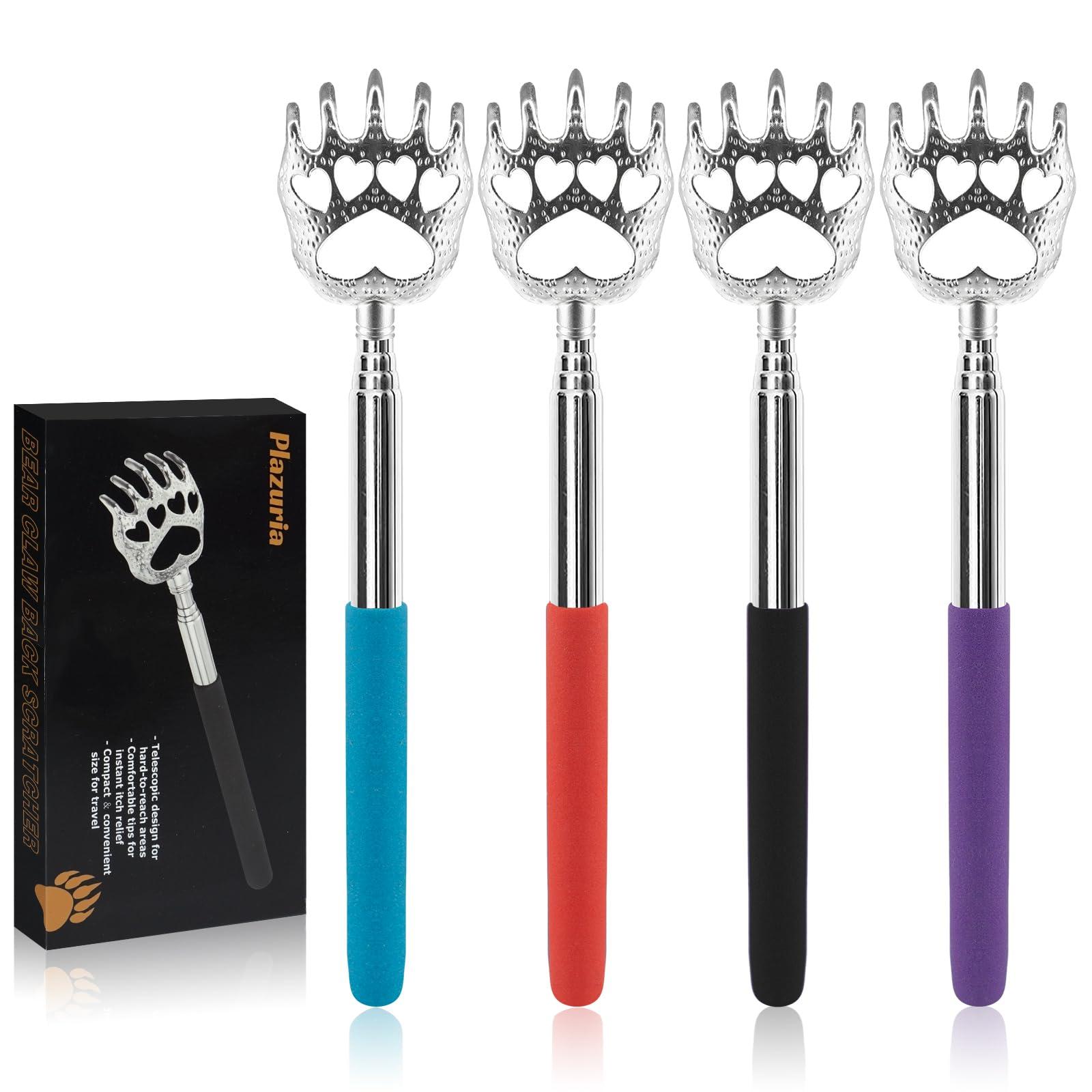Plazuria (4-Pack) Plazuria Portable Extendable Telescopic Bear Claws Metal Back Scratchers/Hand Massager/Backslap with Rubber Handles