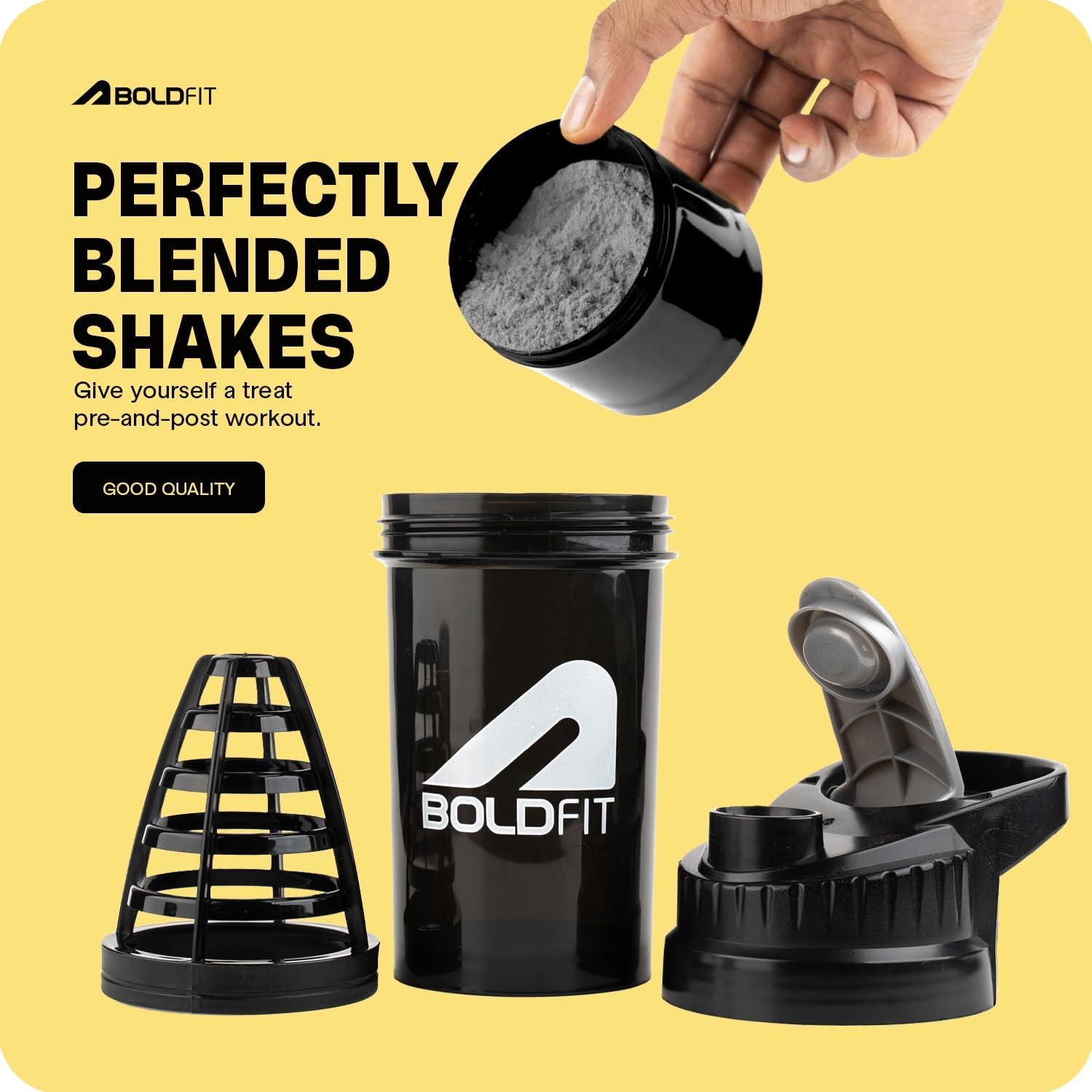 Boldfit Boldfit Plastic Gym Shaker For Protein Shake Leakproof Shaker Bottles For Protein With Extra Compartment,Preworkout&Bcaa Shake,Protein Shaker Bottle For Gym,Gym Bottle For Men And Women Black-500 Ml