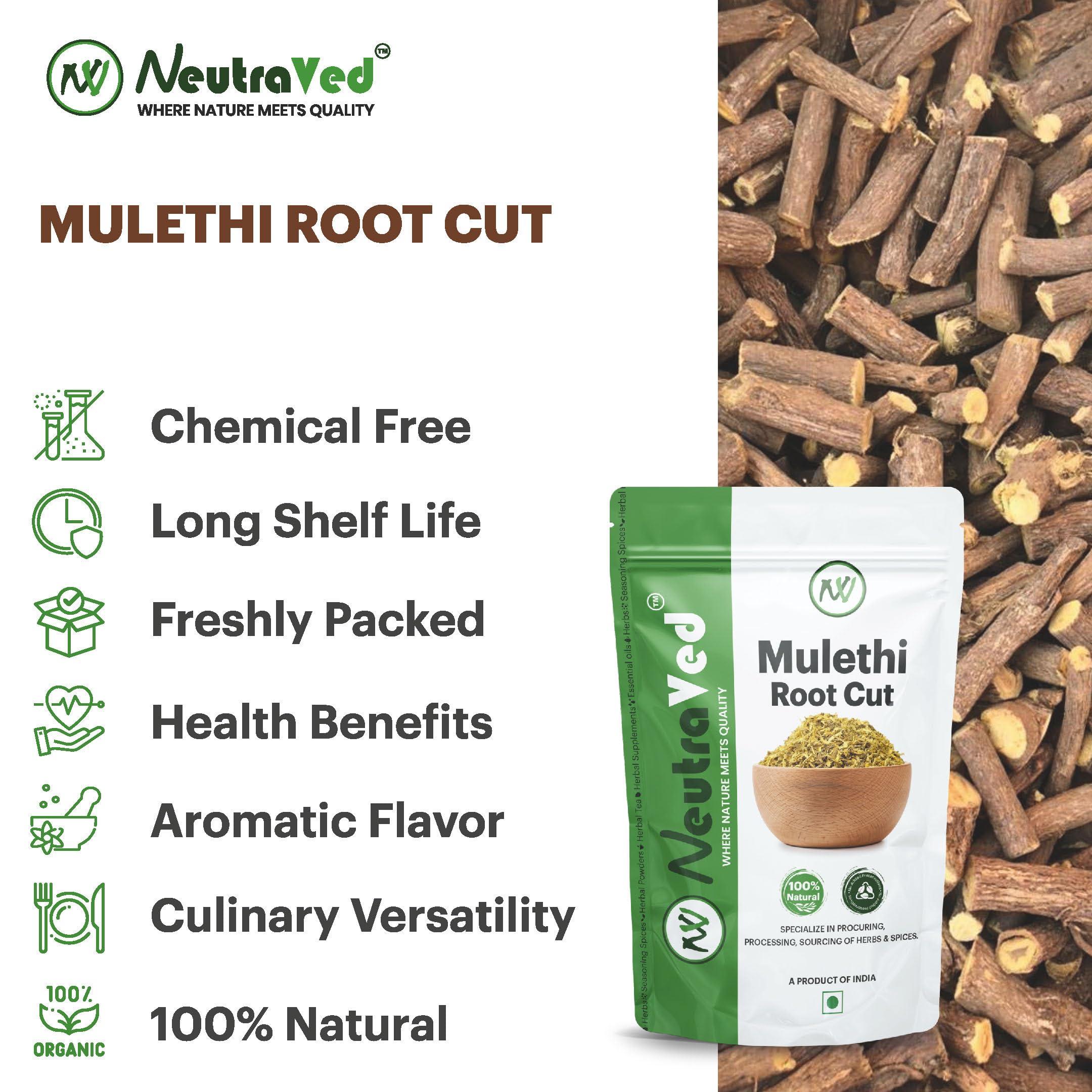 NeutraVed NeutraVed Mulethi Stick in Small Cut Size - 150 Gm | Mulethi Organic to Eat | Licorice Roots for Throat | Make Licorice Powder for Skin Care, Hair Care - 150g