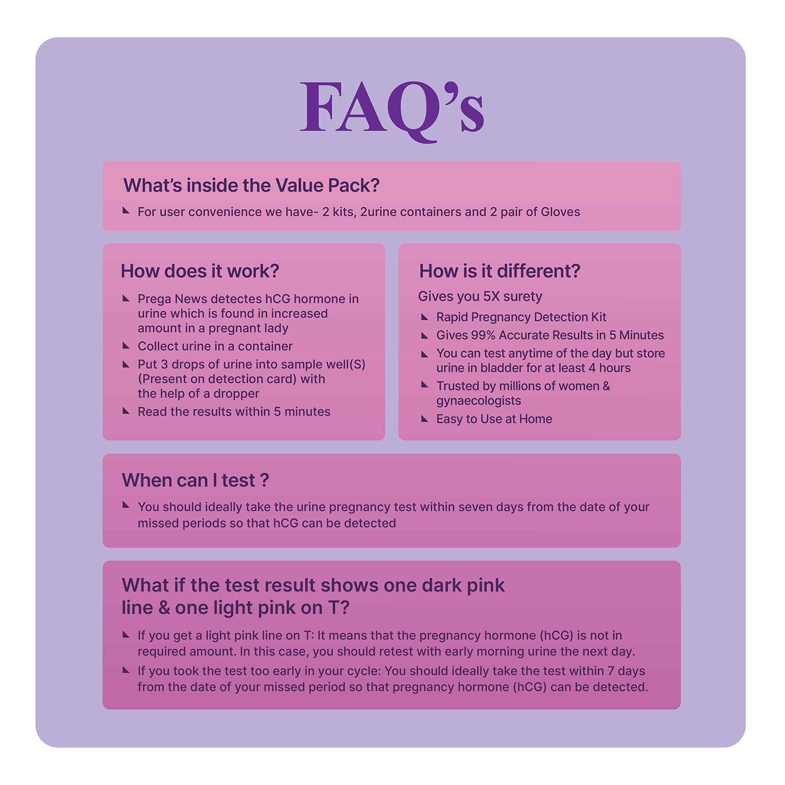 Prega News Prega news Value Pack Kit,One Step Pregnancy Test Kit, Easy to Use, Accurate Result in Just 3 Minutes,2 Gloves + 2 Urine Containers + 2 Pregnancy Test Kits x Pack of 3