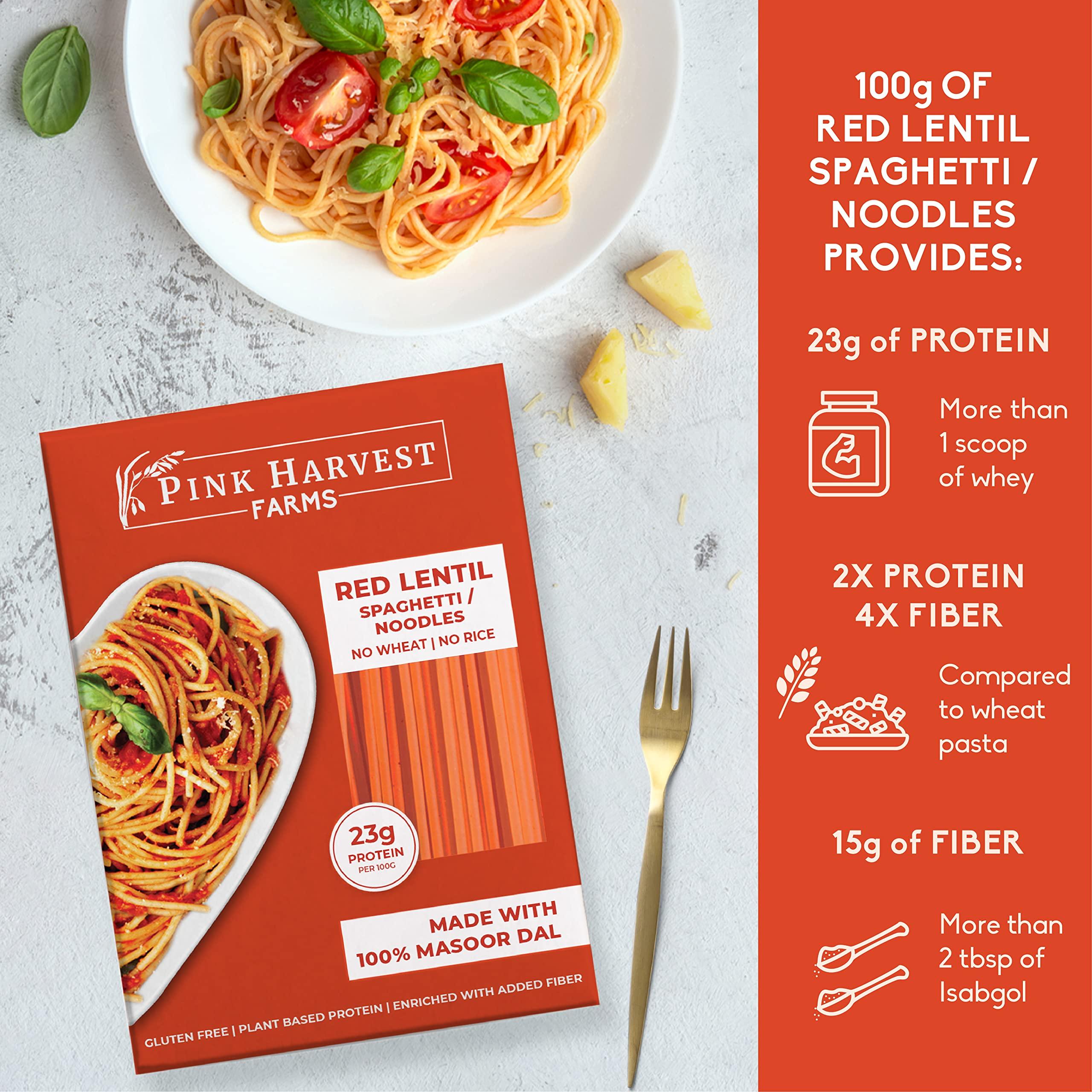 Pink Harvest Farms Pink Harvest Farms Red Lentil Spaghetti Noodles | No Rice - No Maida | Vegan | Gluten Free | High Protein | 200 g (Pack of 2)