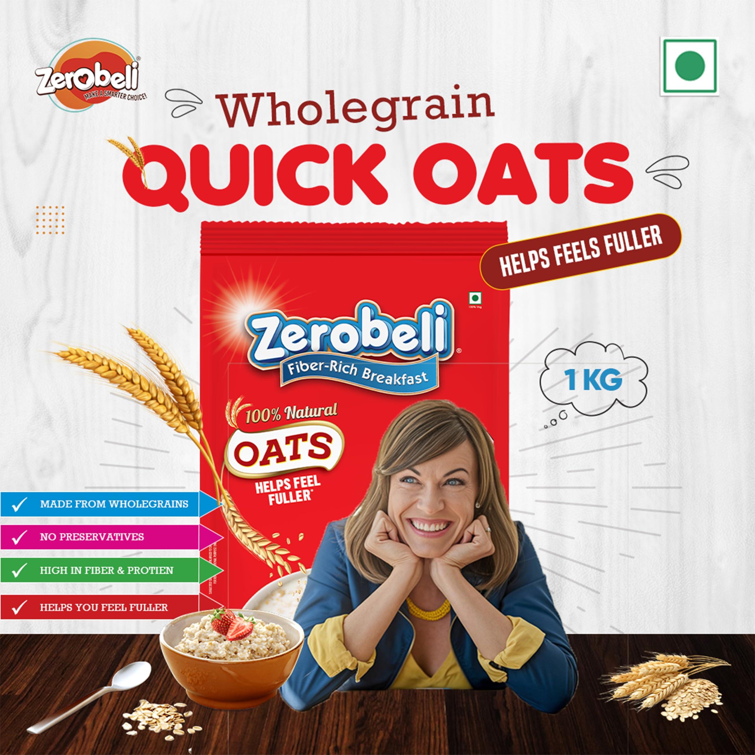 Zerobeli Zerobeli 100% Natural Wholegrain Porridge Oats 1kg - No Preservatives|High in Fiber & Protein|Rich in Antioxidants|