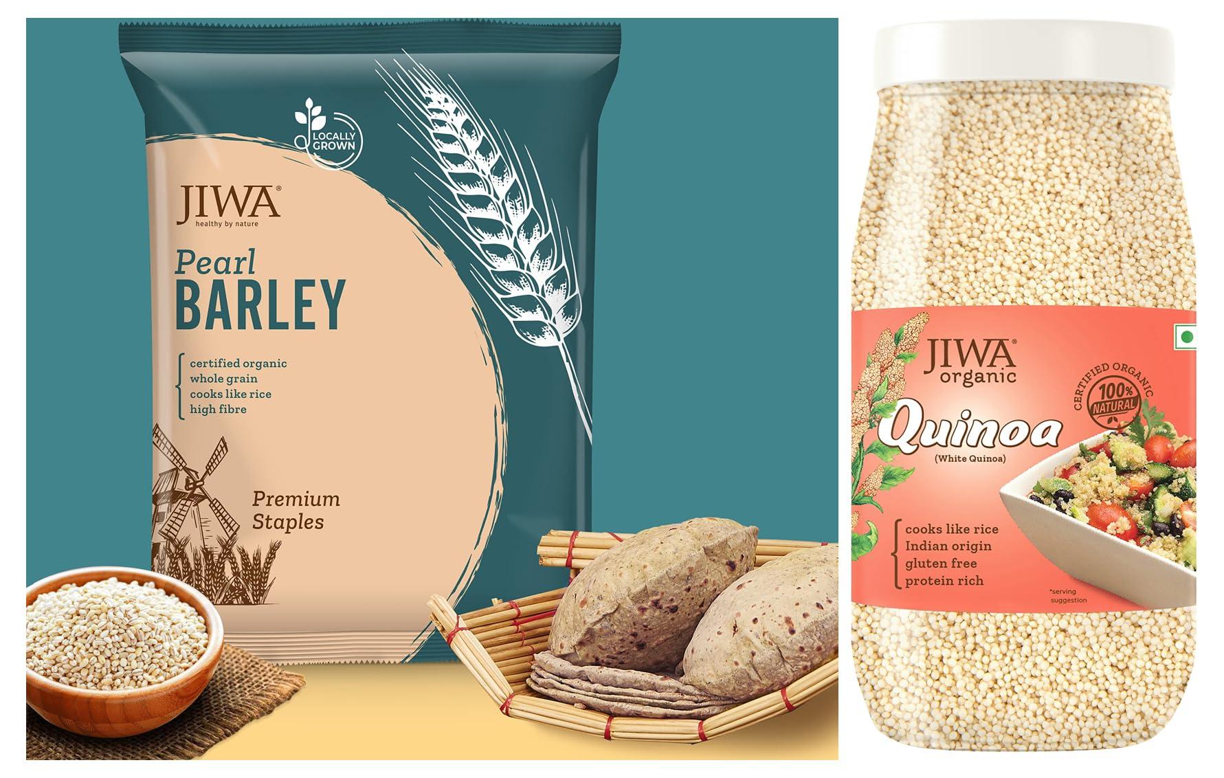 JIWA healthy by nature JIWA healthy by nature Organic Quinoa, 1 Kg, (Certified Organic & Gluten Free) & JIWA healthy by nature Organic Pearl Barley, 1 kg, Certified Organic