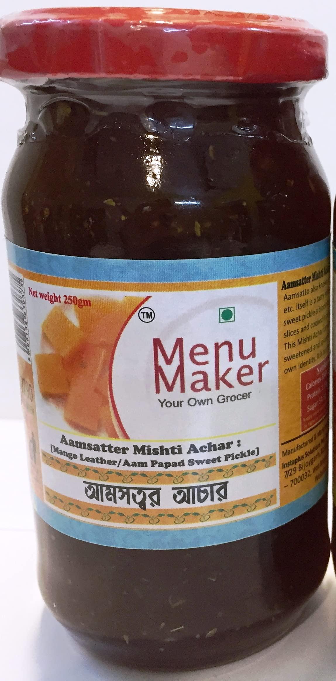 Menu Maker Menu Maker Select Premium Chaltar Achar [Elephant Apple Pickle] and Aamsatter Mishti Achar [Mango Leather/Aam Papad Sweet Pickle] Combo Pack, 250g Each