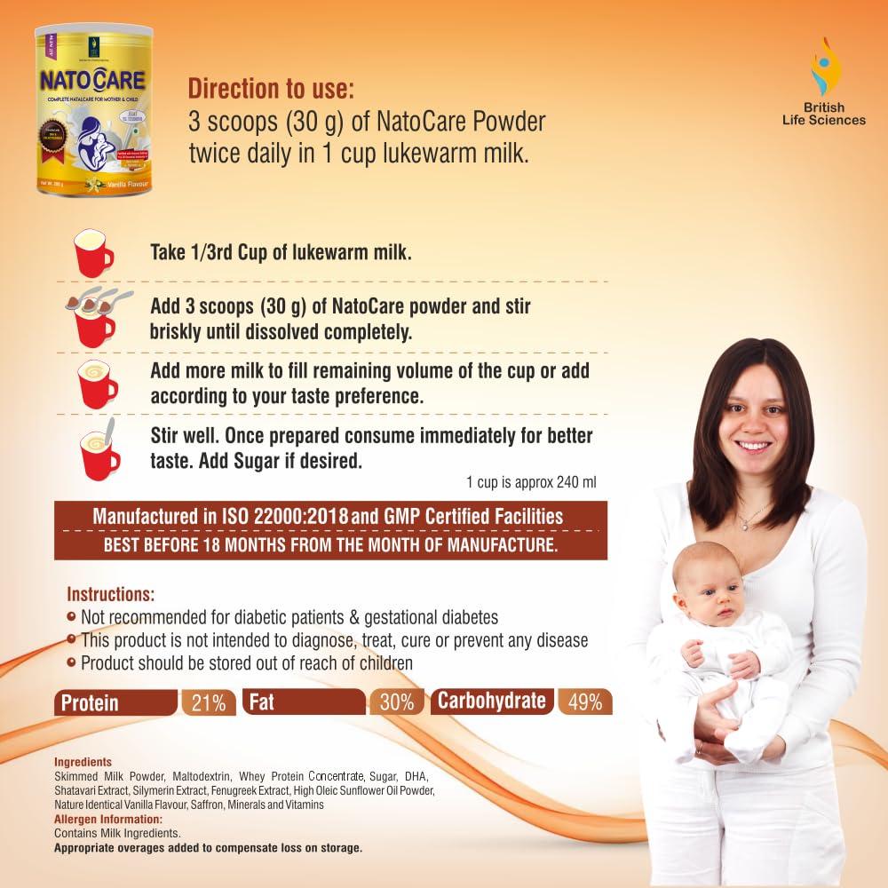 BRITISH LIFE SCIENCES PVT LTD ; Nutrition For A He BRITISH LIFE SCIENCES - Nutrition For A Healthy Beginning Natocare - Lactation Supplement Powder For Breastfeeding Mothers - Shatavari & Fenugreek Extract To Increase Milk Supply, 200G (Vanilla)