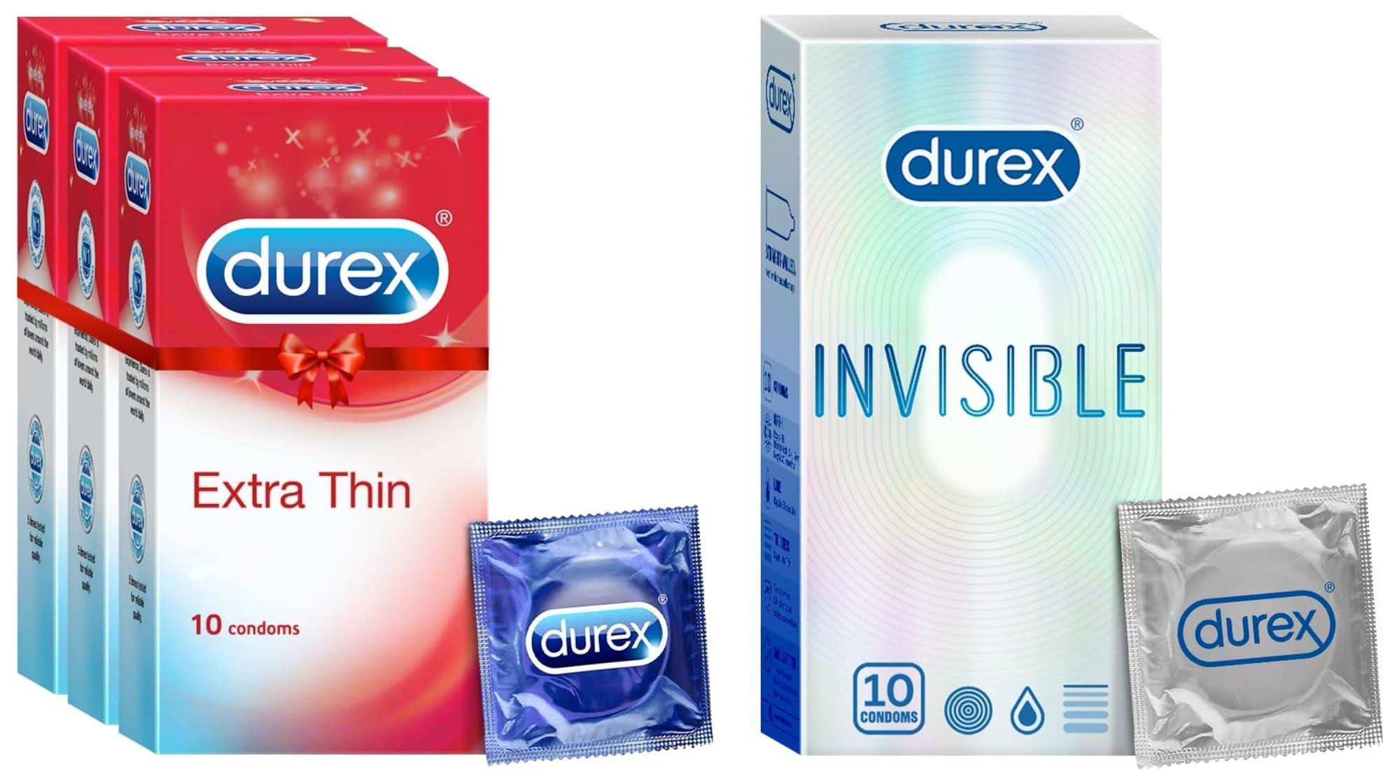 Durex Durex Extra Thin Condoms for Men - 10 Count (Pack of 3) & Durex Invisible Super Ultra Thin Condoms for Men - 10 Count