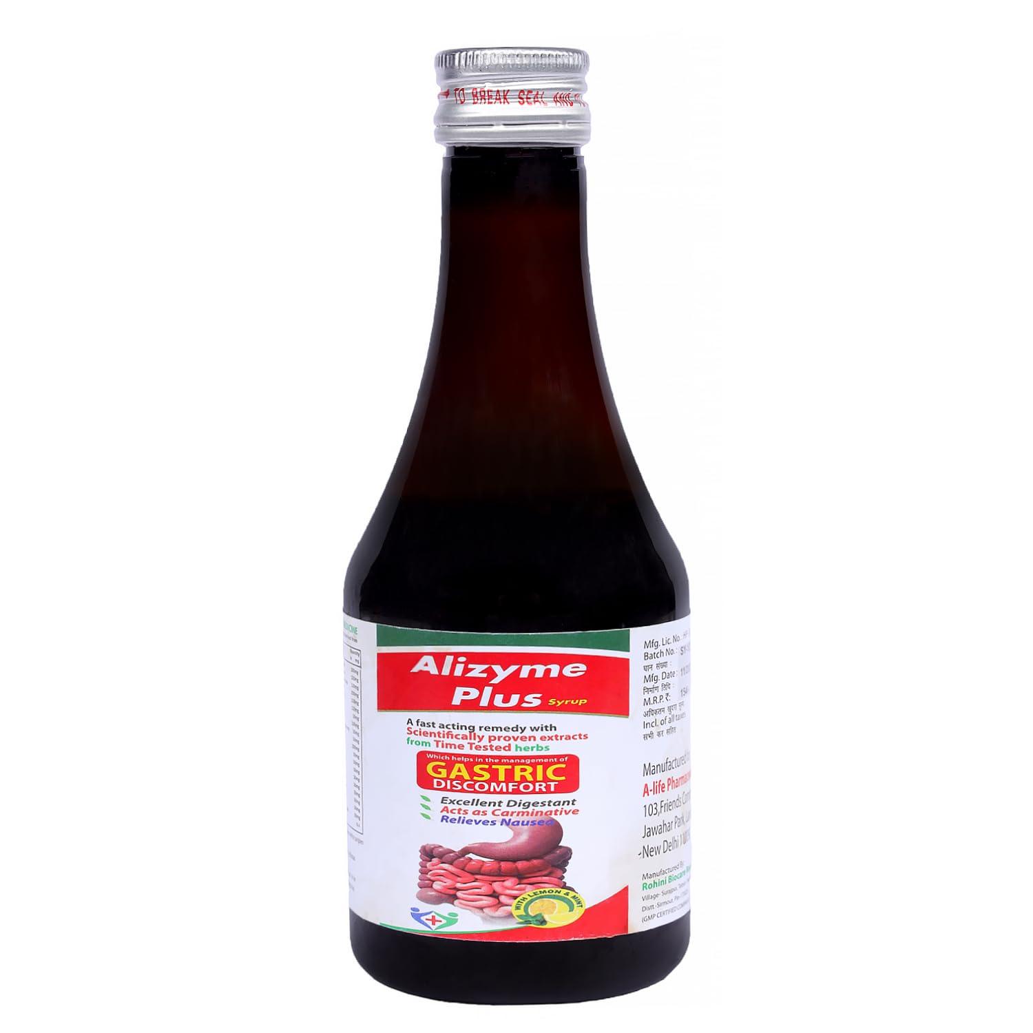 A-LIFE PHARMACY A-LIFE PHARMACY Alizyme Plus Syrup for Gas & Acidity |Relieves Gastric Discomfort | Acts as Carminative | Excellent Digestant | Help in Abdominal Pains & Nausea 1 Lt. (Pack of 5) Flower Lemon & Mint Syrup
