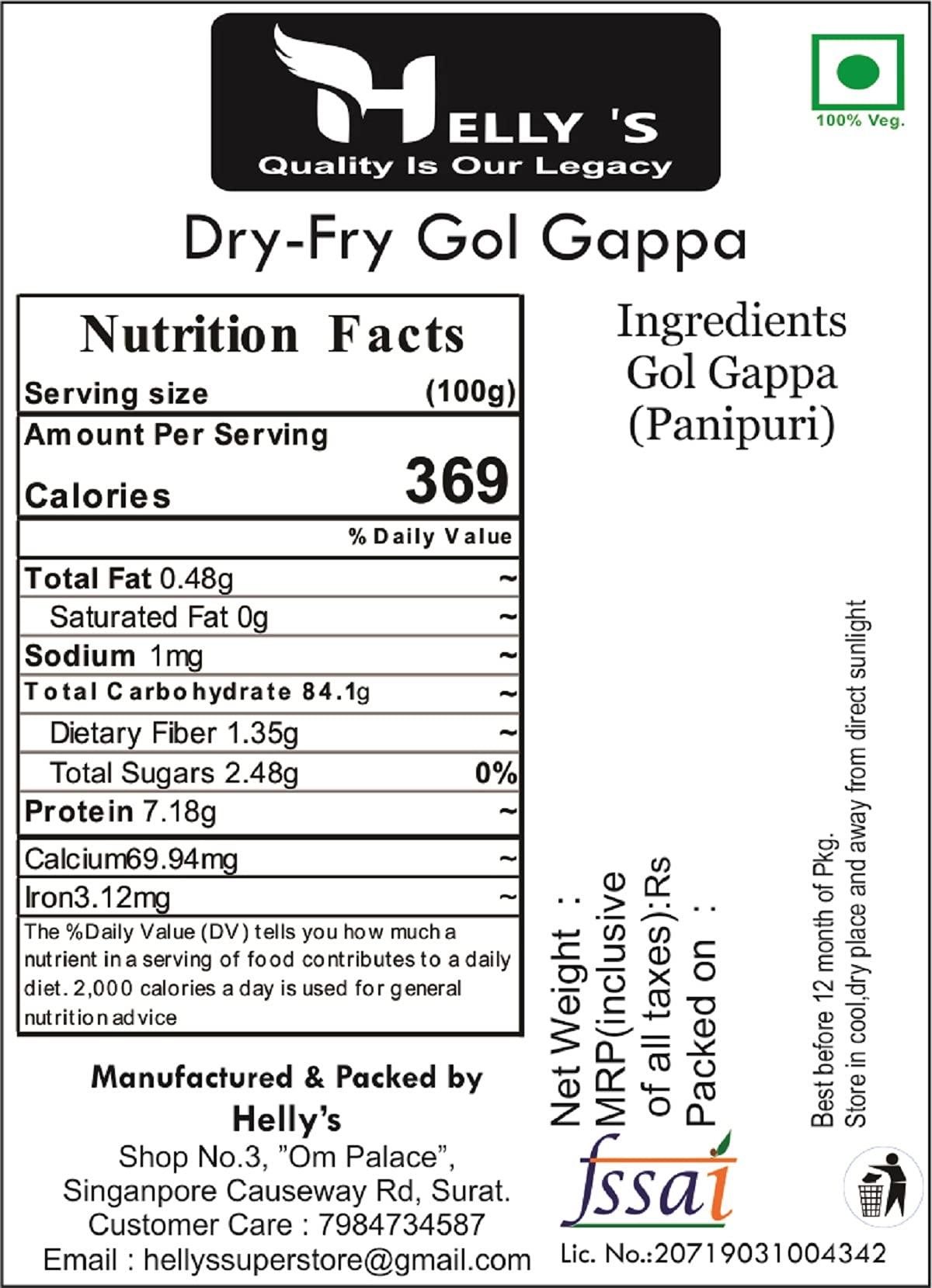Helly's Helly\'s Dry Ready To Fry Atta Golgappa / Panipuri Papad Fryums (Puchka / Gupchup) Packet | Microwave, Air Fry Instant Fresh Whole Wheat Golgappe, Masala - 400 Gm