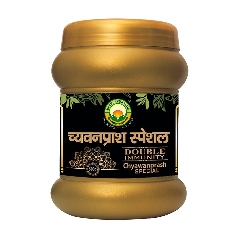 BASIC AYURVEDA BASIC AYURVEDA Chyawanprash Special 500g For Double Immunity | Natural Immunity Booster For Adults & Kids | Enriched with 47 Vital Ayurvedic Ingredients | Provides Vitamins & Micro-Nutrients