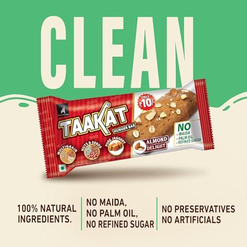 Taakat Hunger Bar Taakat Hunger Bar - Assorted Box of 20 bars (10 bars of Almond Delight, 5 bars of Namkeen Masti and 5 bars of Crunchy Coconut) | Multigrain | Nuts & Seeds | Pure Jaggery | Source of Protein & Fiber | No Maida | No Palm Oil | No Refined Sugar | Baked