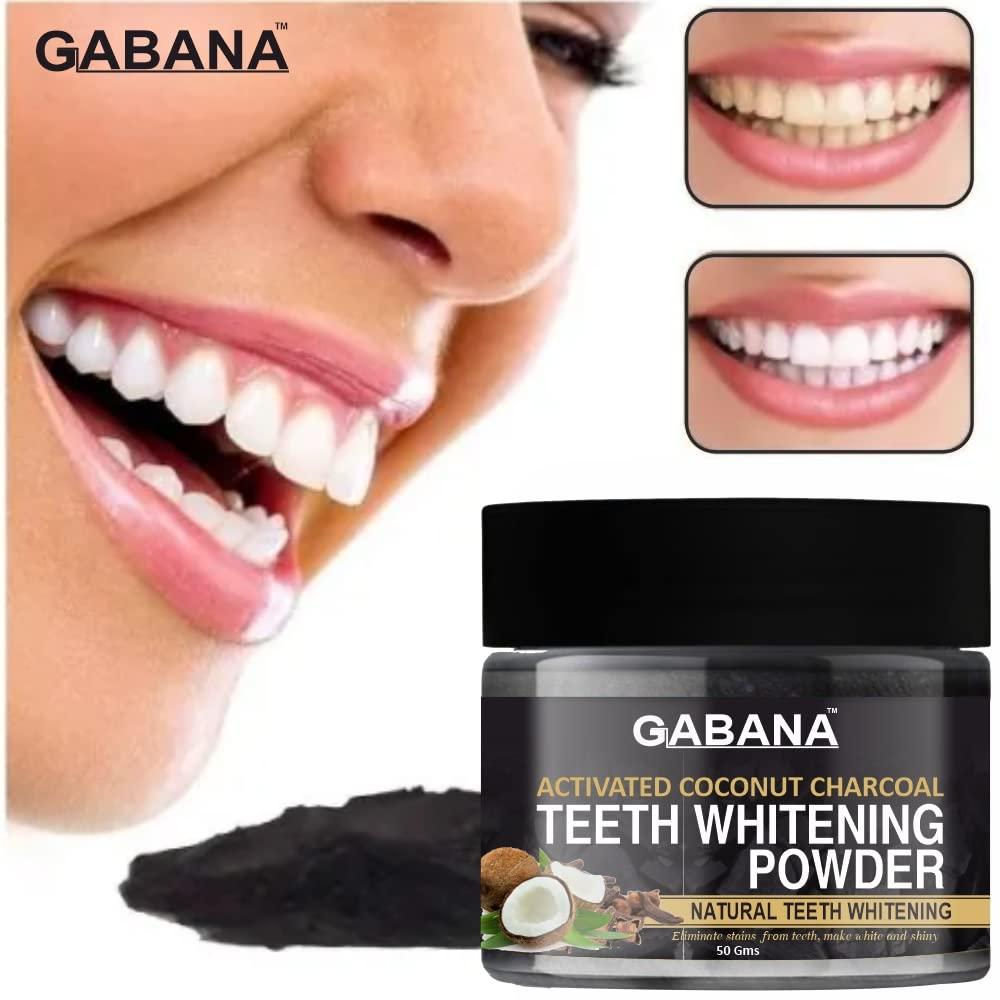 Gabana GABANA Natural Activated Coconut Charcoal Teeth Whitening Powder for Men and Women (Pack of 2, Each 50 gram)|Enamel Safe Oral Care for Effective Teeth Whitener Charcoal Powder for Teeth Whitening|