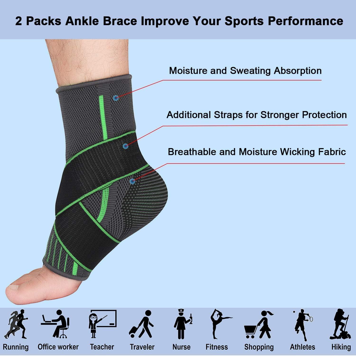 TCCO ENTERPRISE TCCO ENTERPRISE Neoprene 2 Packs Breathable Ankle Brace, Ankle Support Sleeve With Compression Ankle Wrap For Plantar Fasciitis, Ankle Sprain, Ankle Swelling, Joint Pain, Fits All For Women Men
