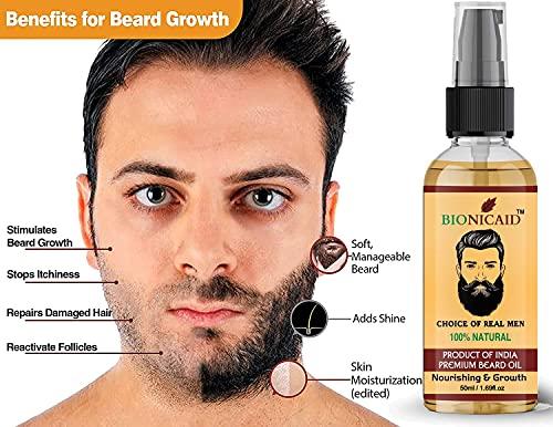 BIONICAID Bionicaid 100% Natural Beard Growth Oil |10 Natural Oils including Jojoba Oil, Vitamin E, Nourishment, No Harmful Chemicals Beard Hair Oil (50ML)