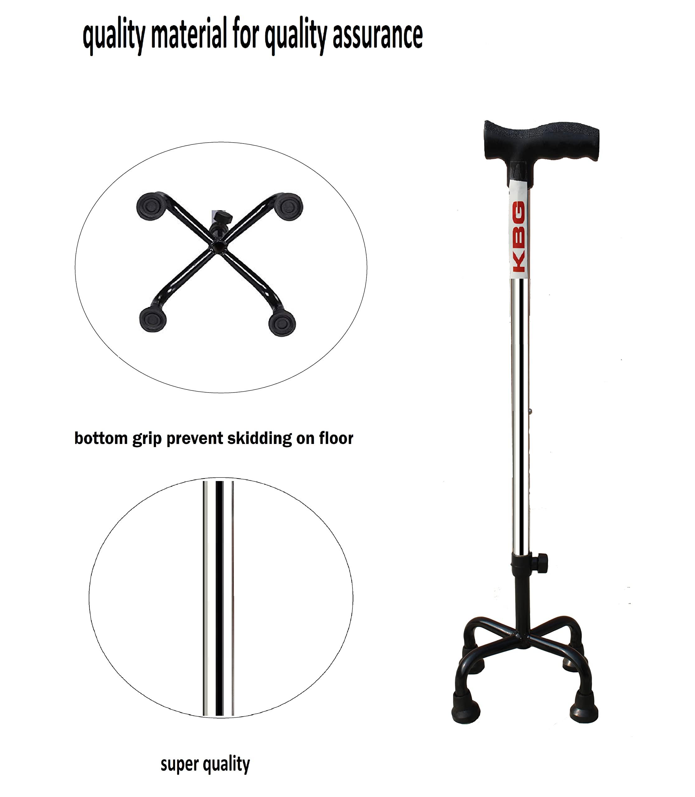 KBG KBG Four Leg Walking Stick with Height Adjustable Walking Cane Quadripod Walking Stick for Elderly & Those Physically Challenged (Chrome Finish)