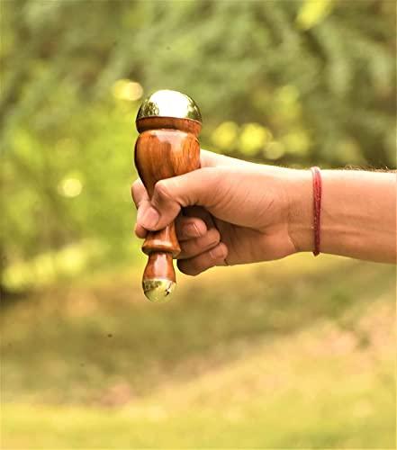 HEALTHANDWEALTH HealthAndWealth Detox Bronze Kansa Wand Body and Foot Massager | Unique Design - 2 in 1 Massager with Two Different Sizes of Kansa Cups. Comfortable Grip
