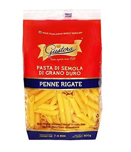 Gustora Gustora Penne Rigate Pasta, 500g I Penne Pasta Made of Durum Wheat Semolina I Vegetarian I Tasty & Healthy I No Trans-fat I Rich in Protein I Cooking Time 10 Min (500 Gram)