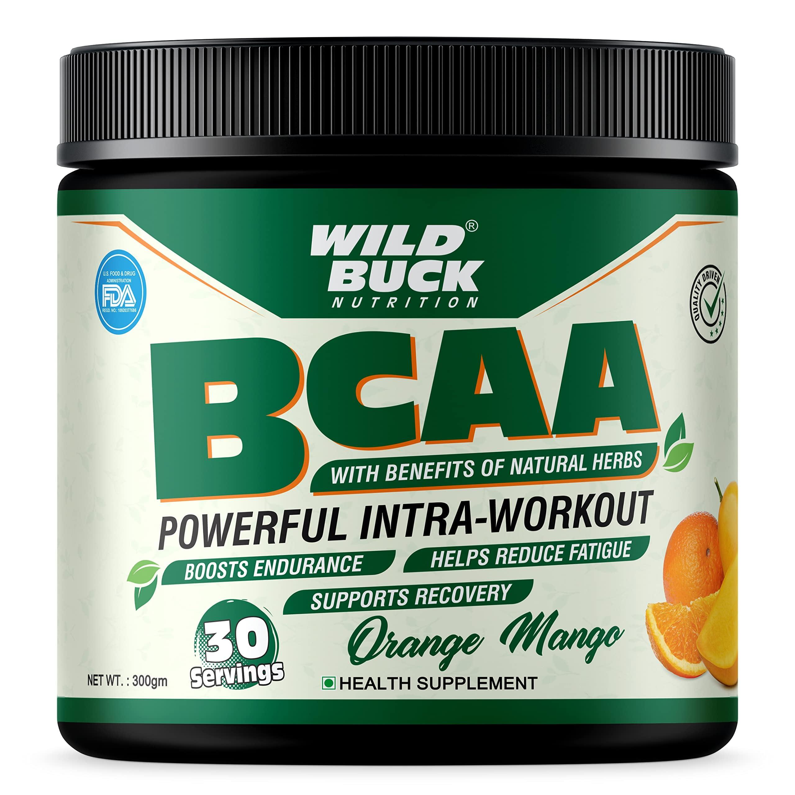 WILD BUCK WILD BUCK Creatine Monohydrate, 100% Pure Creatine Energy Support Supplement [50 Servings, Blueberry] + Bcaa Powder With Natural & Powerful Herbs For Women & Men [Orange Mango, 30 Servings, 300G]