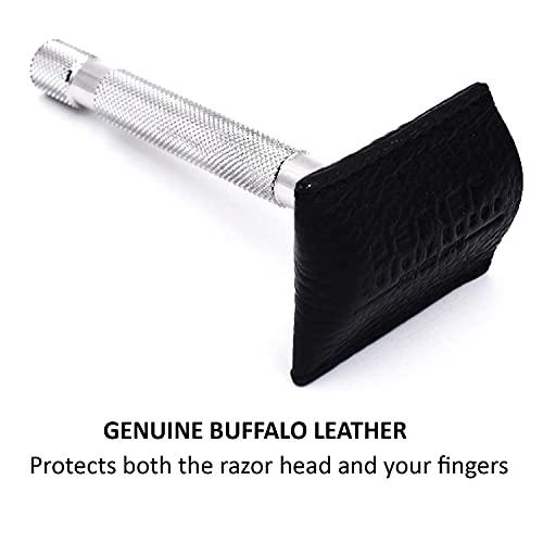 Parker Safety Razor Parker's Genuine Leather Double Edge Safety Razor Protective Sheath/Travel Cover - Fits All Standard Safety Razors - Color: Black