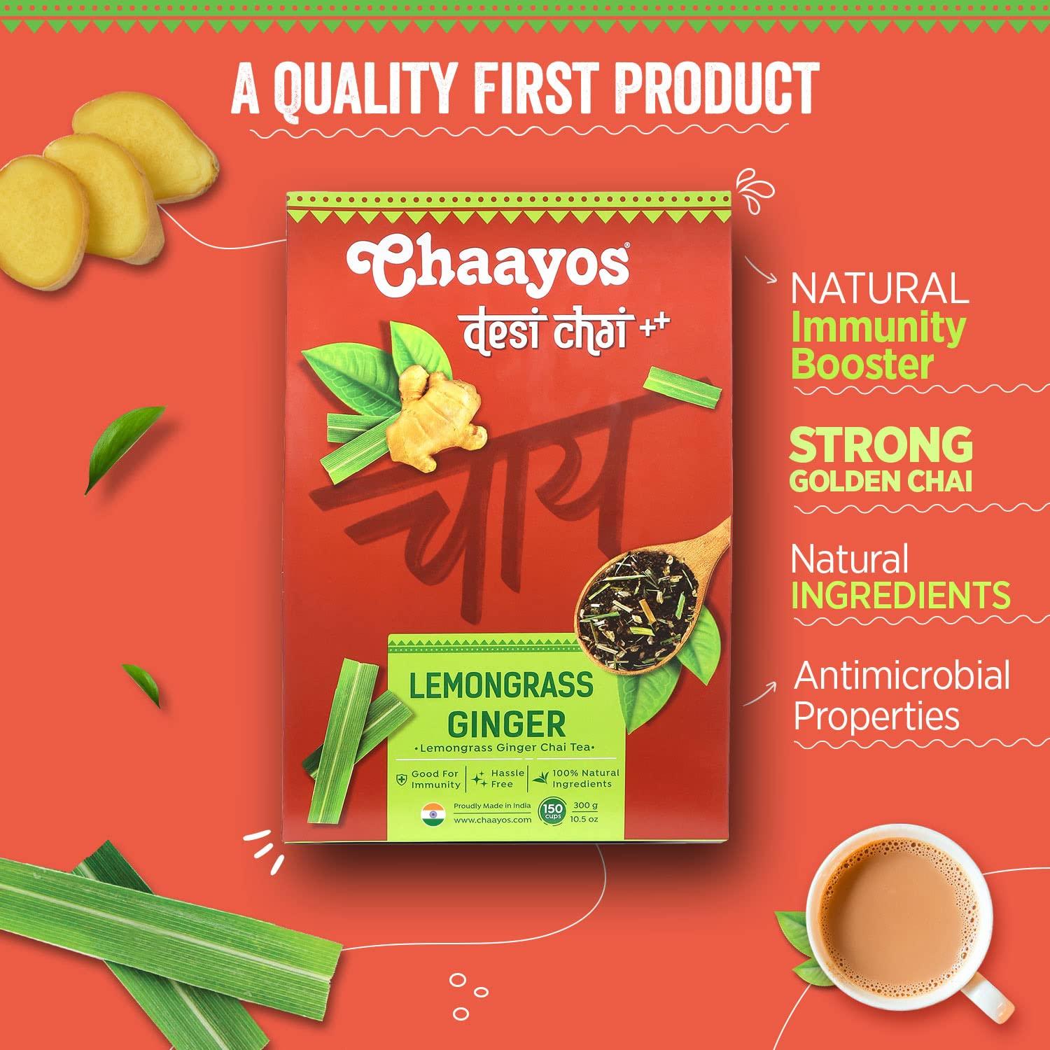 Chaayos Chaayos Lemongrass Ginger Tea - Premium Chai Patti for Cough & Cold Remedy (300g)