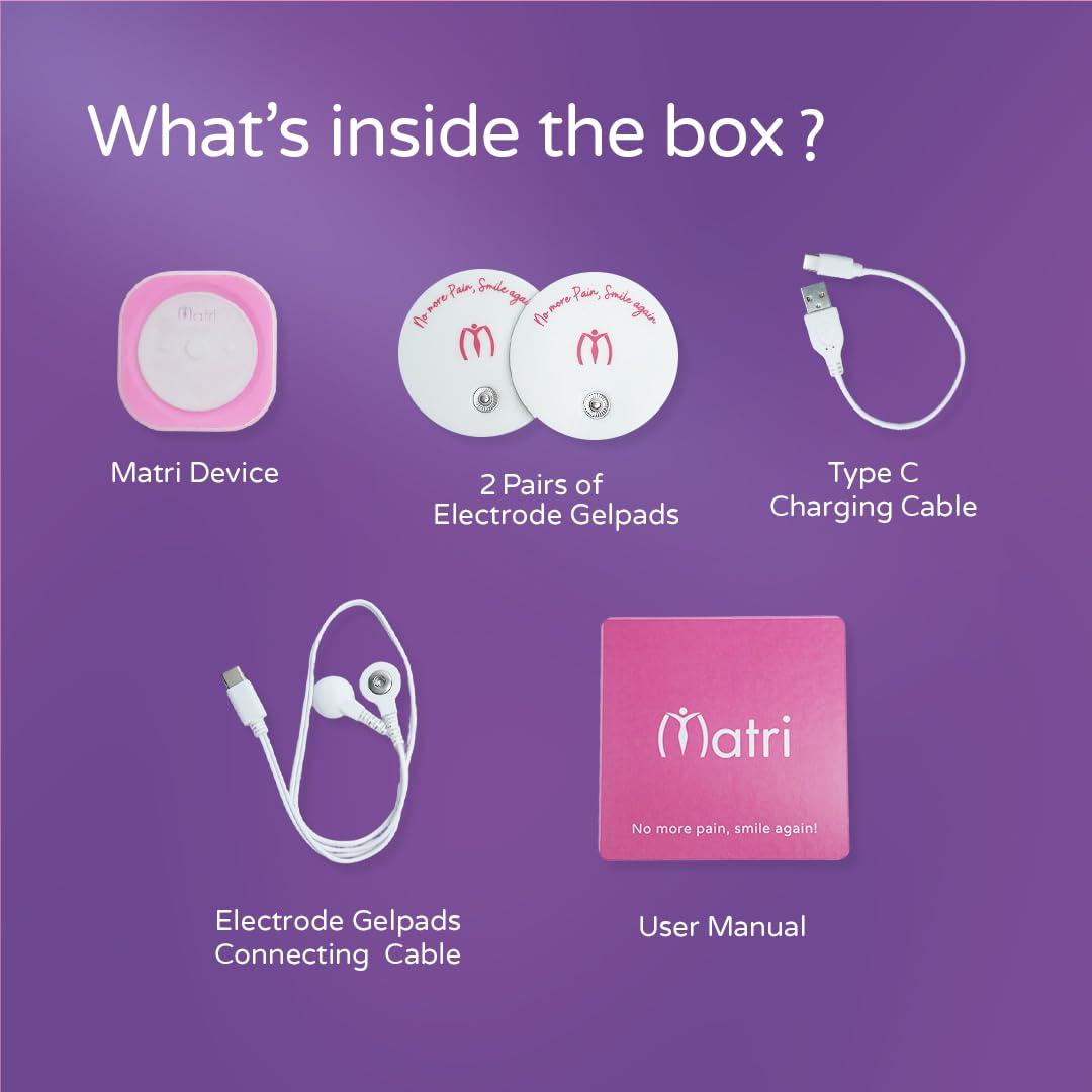 Matri Matri Period Pain Relief Device - Advanced TENS Technology for Instant Menstrual Pain Relief, Wearable & Drug-Free Cramp Relief, Rechargeable & Non-Invasive, Portable Solution for Womens Comfort, 18-Month Warranty, As Seen on Shark Tank