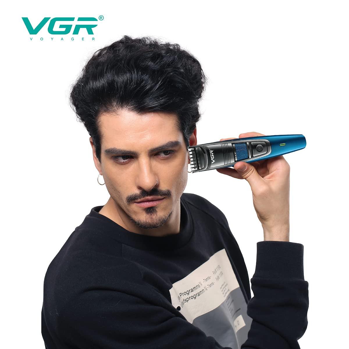 VGR VGR V-052 Professional Hair Trimmer for men  Adjustable Length Settings (0.5-10mm), USB Rechargeable, Cord/Cordless Operation, Washable Head, Includes Guide Comb & Cleaning Accessories (Blue)