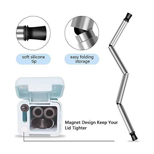 wowobjects wowobjects Foldable Metal Drinking Straws Stainless Steel Straws Food Grade Silicon Straws with Portable Case and Cleaning Brush, Eco-Friendly for Party,Outdoors, Household (Blue)